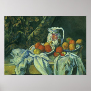 Pôster Cortina e Flor Pitcher por Paul Cezanne