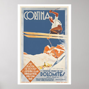 Poster Cortina Itália Esporte de Inverno nos Dolomitas