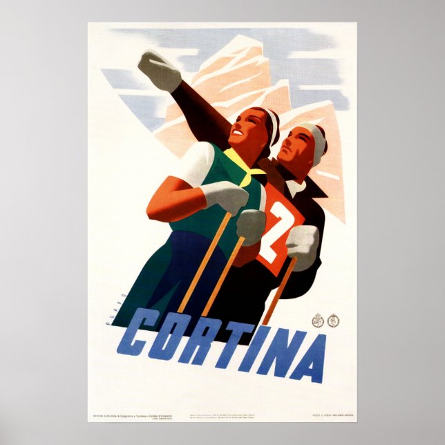 Poster CORTINA ITALY Winter Sports Holiday Skiage (Frente)