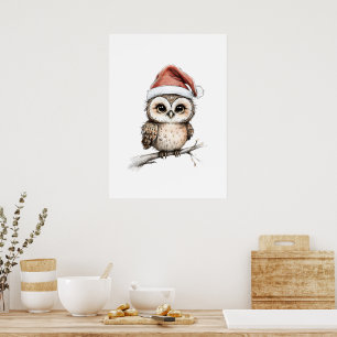 Poster Coruja Adorável em Santa Chapéu - Ilustração de Fe