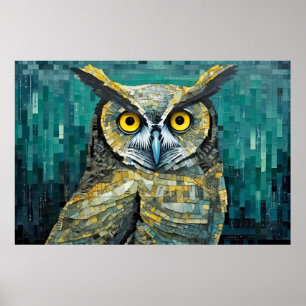Poster Coruja Animal Bird Art Decor Paint Mosaico