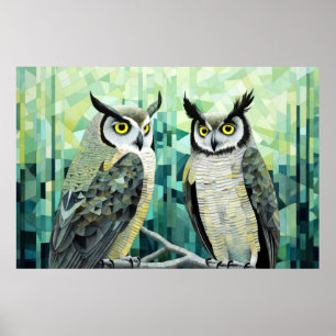 Poster Coruja Animal Bird Art Decor Paint Mosaico
