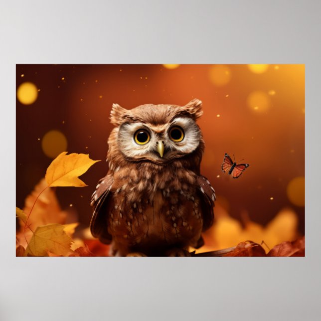 Poster Coruja Aves Selvagens Tranquilo Animais Pacíficos (Frente)