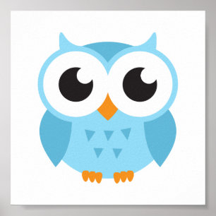 Pôster Coruja azul bonito do bebê dos desenhos animados