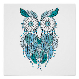 Pôster coruja azul do dreamcatcher