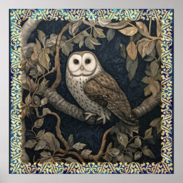 Poster Coruja Barão em uma Floresta Noturna William Morri