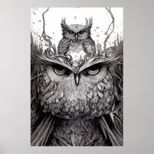 Poster Coruja Bird Wild Nature Illustration Line Epic Art