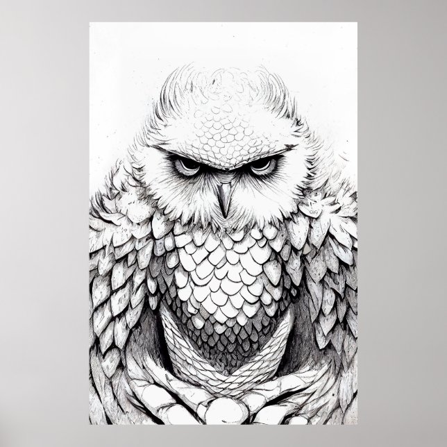 Poster Coruja Bird Wild Nature Illustration Line Epic Art (Frente)