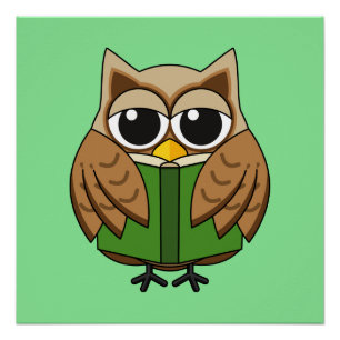 Pôster Coruja Bucho de Livro Fofo Lendo Livro Cartoon
