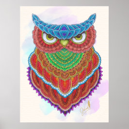 Poster Coruja Colorida Pintada À Mão
