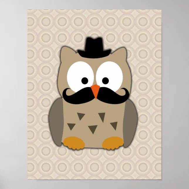 Poster Coruja com bigode e chapéu | Zazzle Brasil