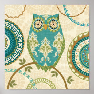 Pôster Coruja com Padrões circulares