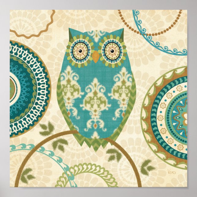 Pôster Coruja com Padrões circulares (Frente)
