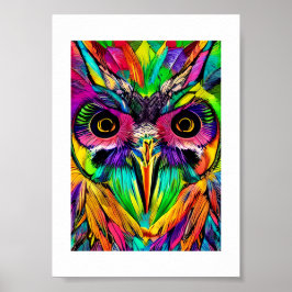 Poster Coruja com Penas Coloridas Arte Quirky AI