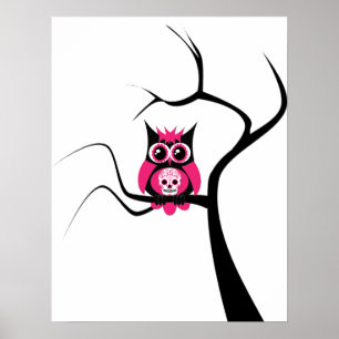 Poster Coruja cor-de-rosa do crânio do açúcar no poste