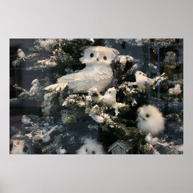 Pôster Coruja decorativa na árvore de natal (Frente)