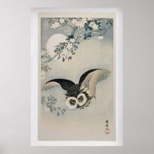 Poster Coruja e Flor de Cerejeira por Ohara Koson Vintag