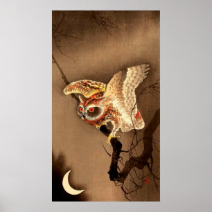 Poster Coruja e Lua Crescente Ohara Koson 1926