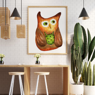 Poster Coruja engraçada e engraçada, ilustração decorativ
