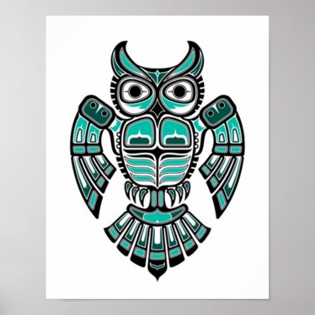 Poster Coruja-Espírito Azul-Teal e Negro-Haida (Frente)