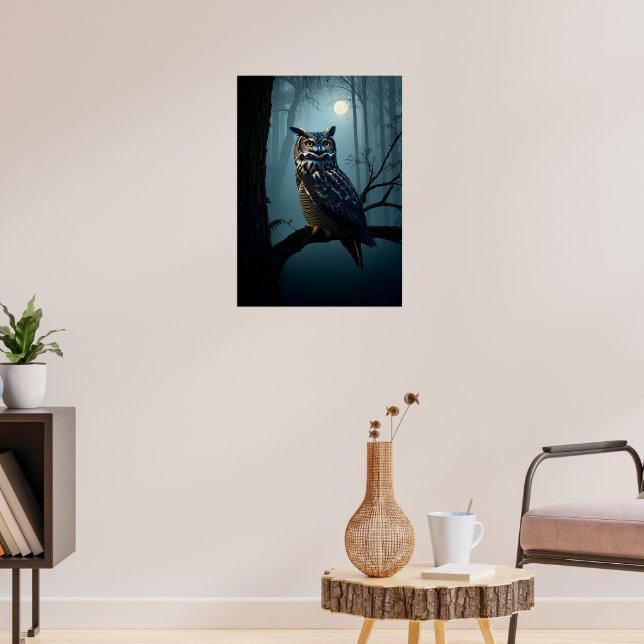 Poster Coruja na Floresta de Lua - Vida Selvagem Noturna  (Sala de Estar 3)