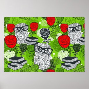 Poster Coruja nas rosas vermelhas