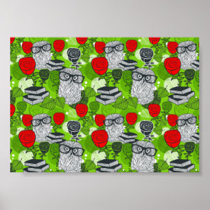 Poster Coruja nas rosas vermelhas