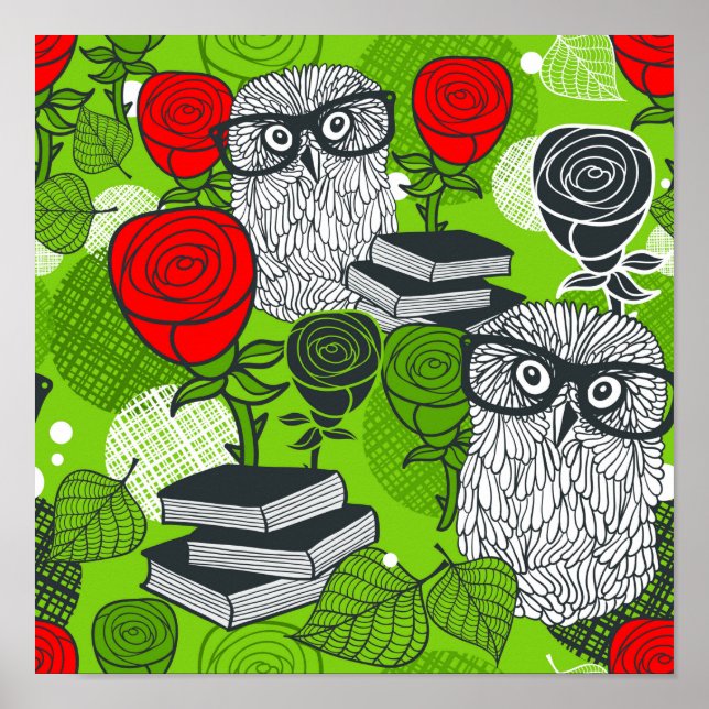 Poster Coruja nas rosas vermelhas (Frente)