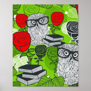 Poster Coruja nas rosas vermelhas