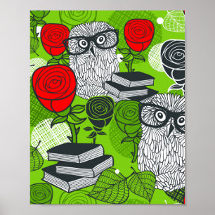 Poster Coruja nas rosas vermelhas