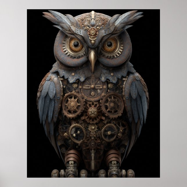 Poster Coruja Ornamentada de Relógio (Frente)