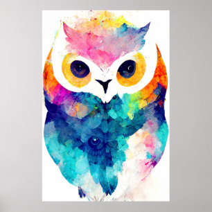 Poster Coruja Pássaro Natureza Selvagem Pintura Animal