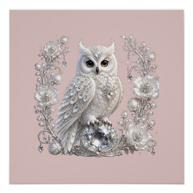 Pôster Coruja Pérola Cristal Branco (Frente)