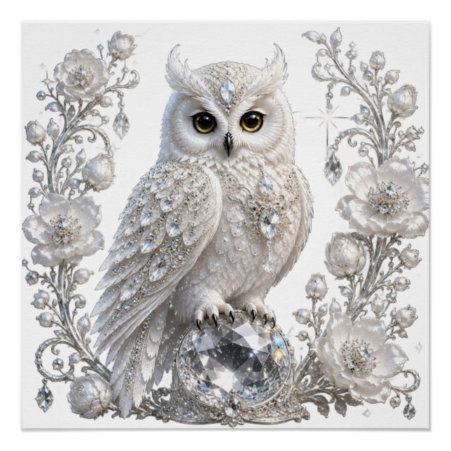 Pôster Coruja Pérola Cristal Branco (Frente)