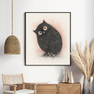 Poster Coruja Preta Caprichosa   Carvão Curioso