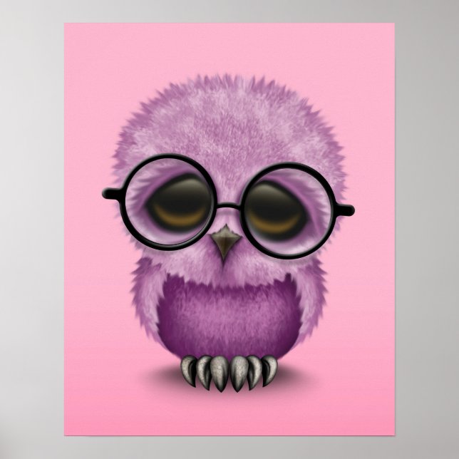 Poster Coruja Roxa Vestindo Óculos Rosa (Frente)