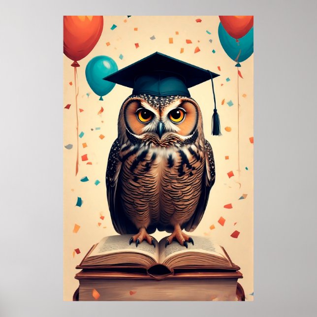 Poster Coruja Sábia Usando Chapéu de Formatura Empoleirad (Frente)