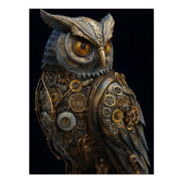 Pôster Coruja Steampunk de Olhos Dourados