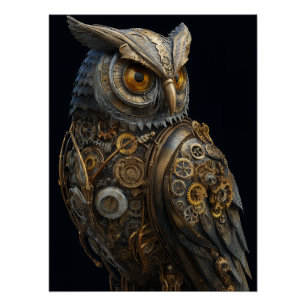 Pôster Coruja Steampunk de Olhos Dourados