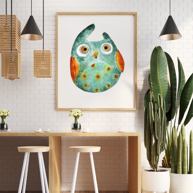 Poster Coruja verde-laranja-branca (Criador carregado)