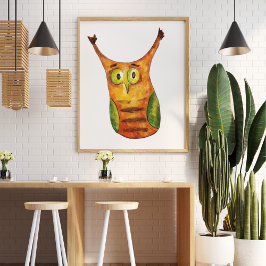 Poster Coruja verde-laranja-branca