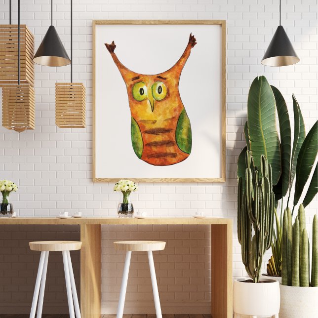 Poster Coruja verde-laranja-branca (Criador carregado)