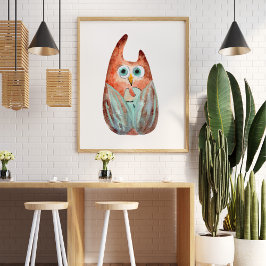 Poster Coruja verde-laranja-branca