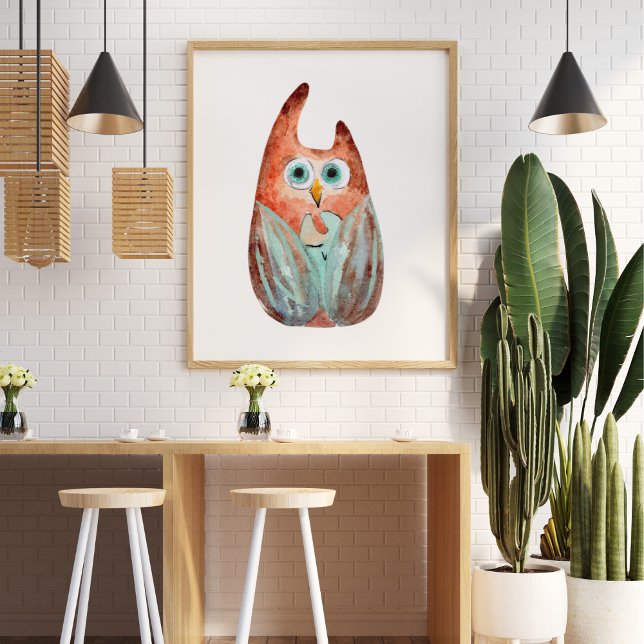 Poster Coruja verde-laranja-branca (Criador carregado)