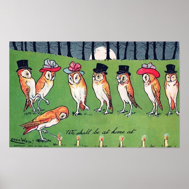 Poster Corujas ao Luar, Louis Wain (Frente)