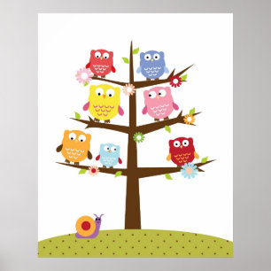 Poster Corujas bonitas na ilustração das árvores