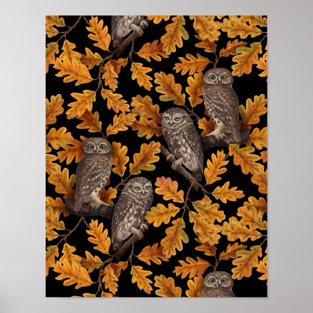 Poster Corujas de outono em preto (Frente)
