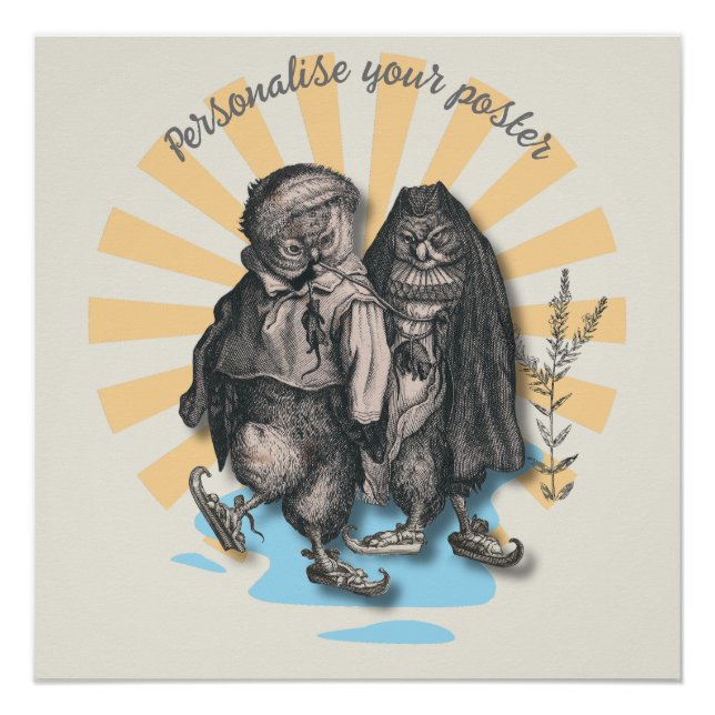 Pôster Corujas de Patinação | Estilo Retroativo | Design  (Frente)