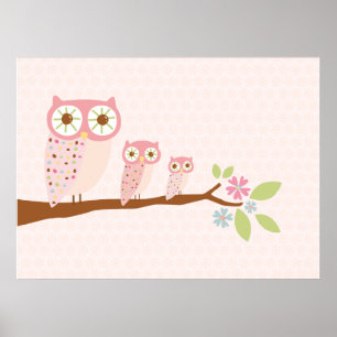 Pôster Corujas Rosa em uma canvas/impressão
