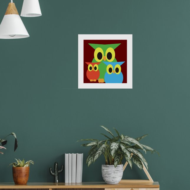 Poster Corujas Verdes, Vermelhas e Azuis (Sala de Estar 1)